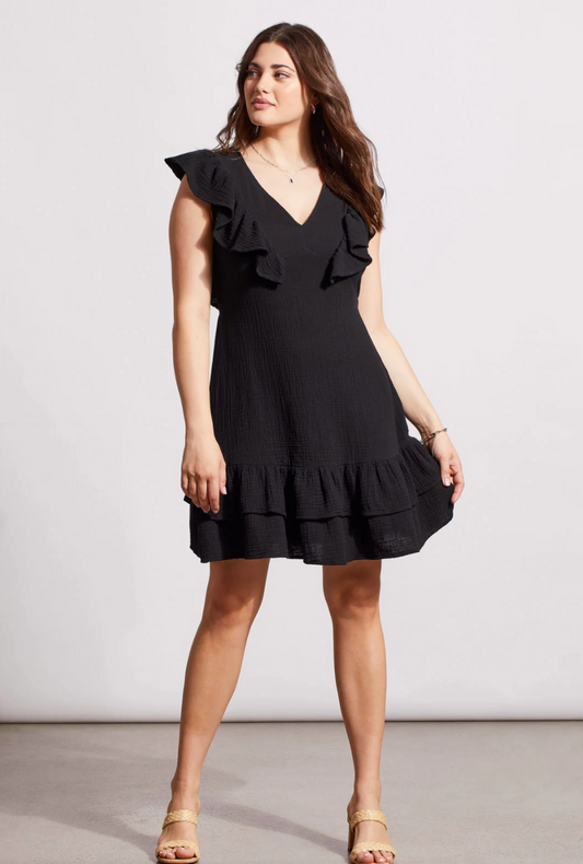 Frill Detail Dress- BLACK