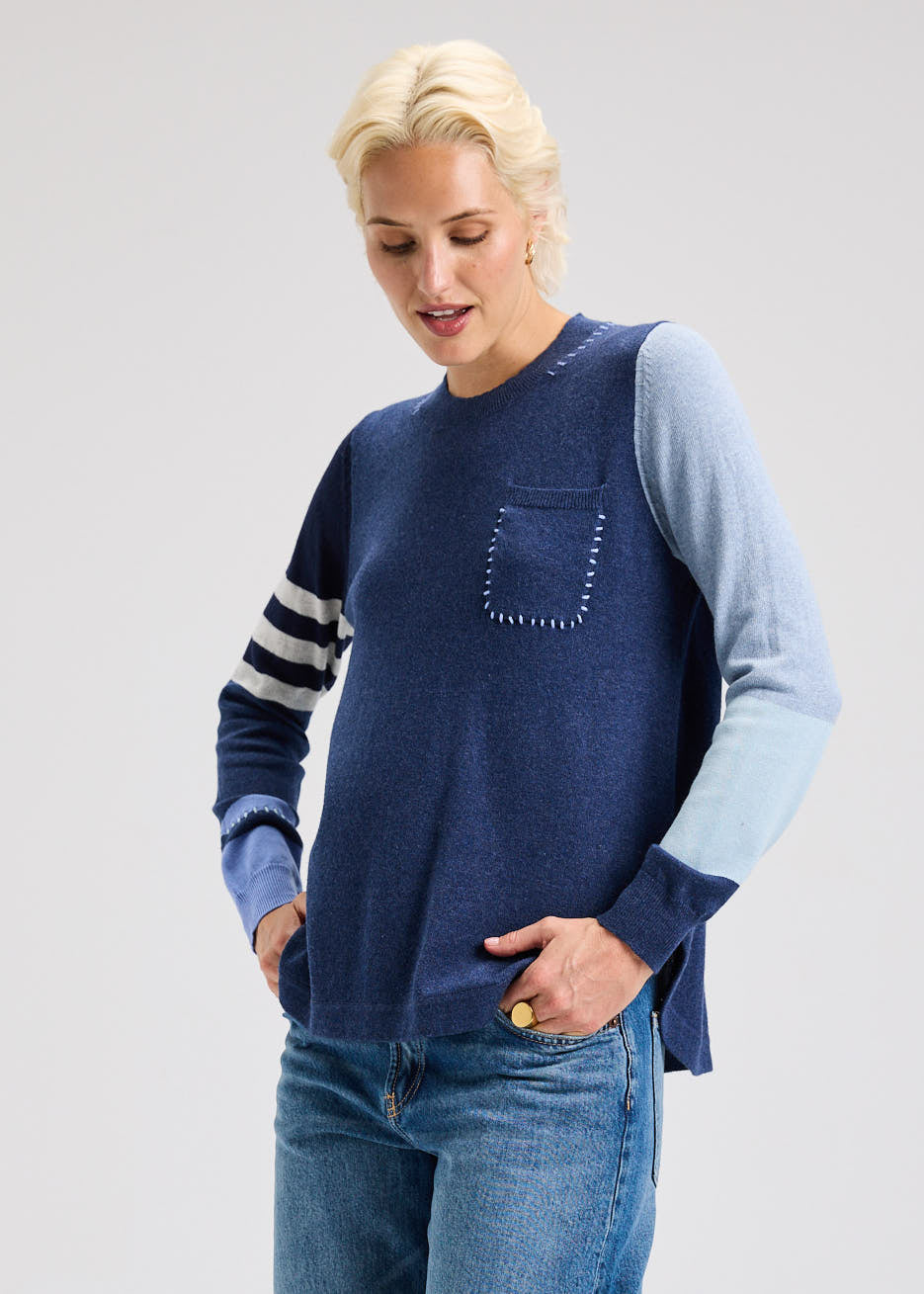 Denim Spliced Sweater