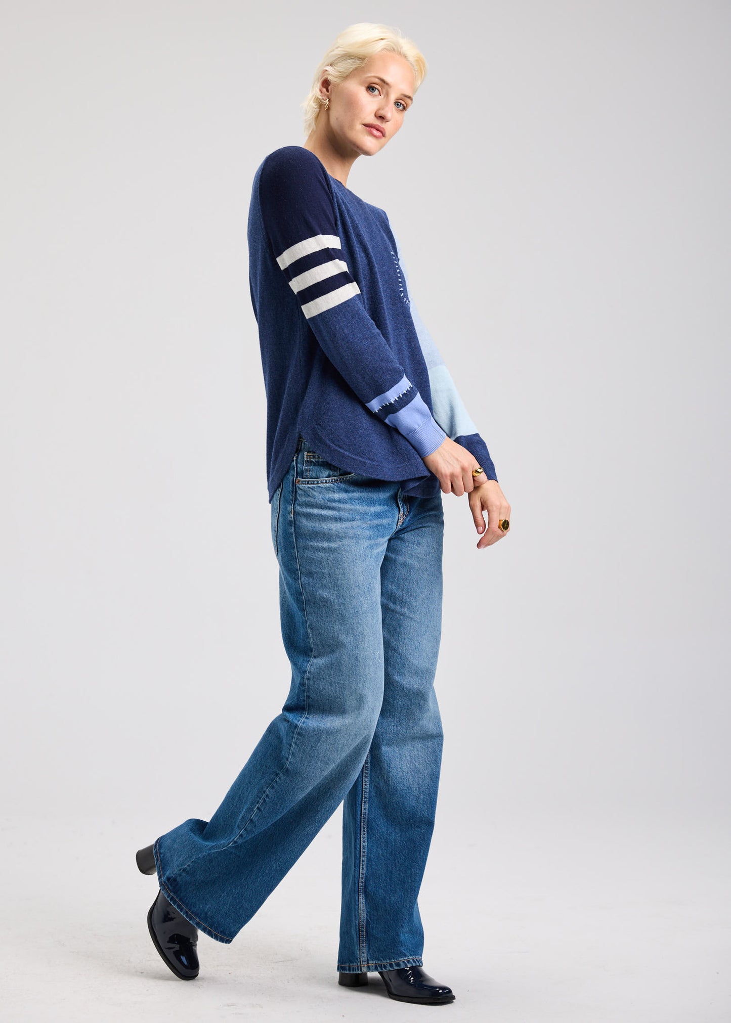 Denim Spliced Sweater