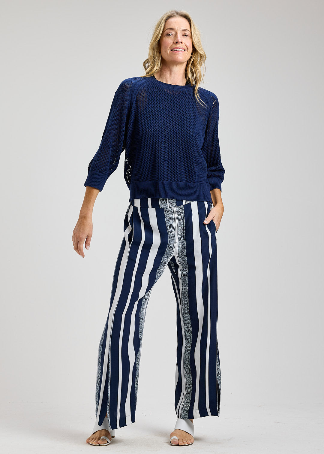 Veronica Heart Sleeve Sweater- MARINE