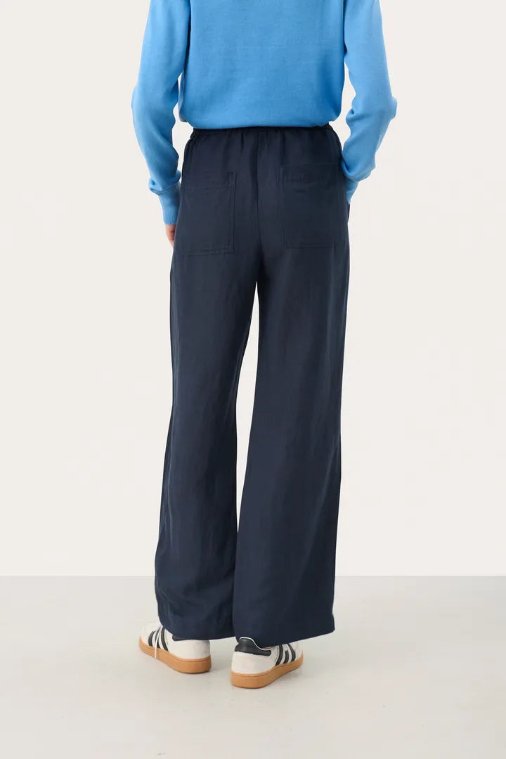 Enoila Drawstring Linen Pant- NAVY