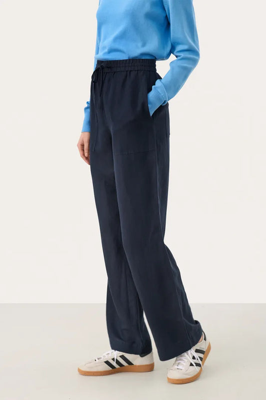 Enoila Drawstring Linen Pant- NAVY