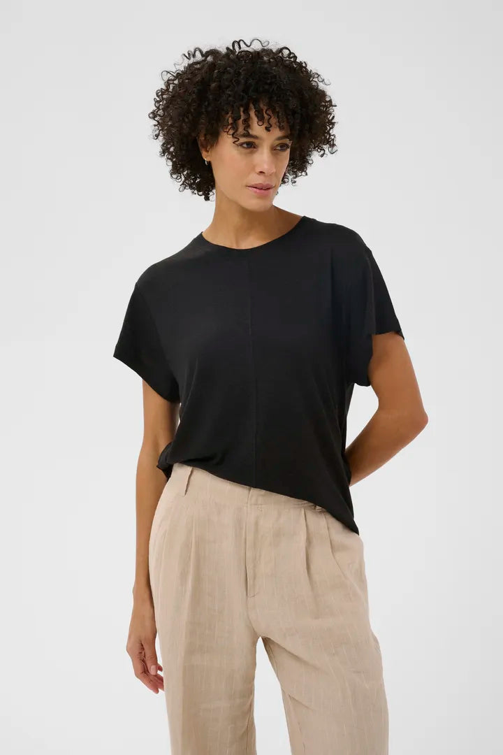 Anemona Linen Tee- BLACK