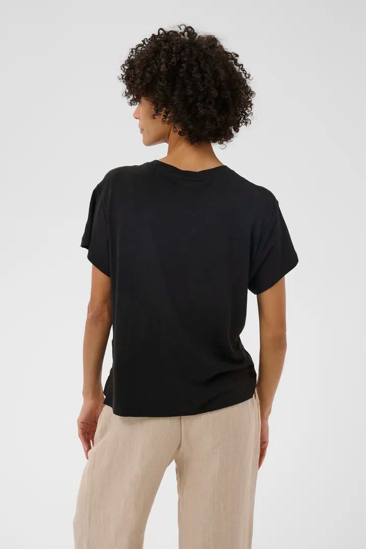 Anemona Linen Tee- BLACK