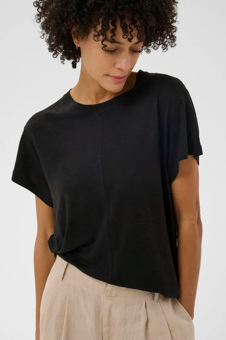 Anemona Linen Tee- BLACK