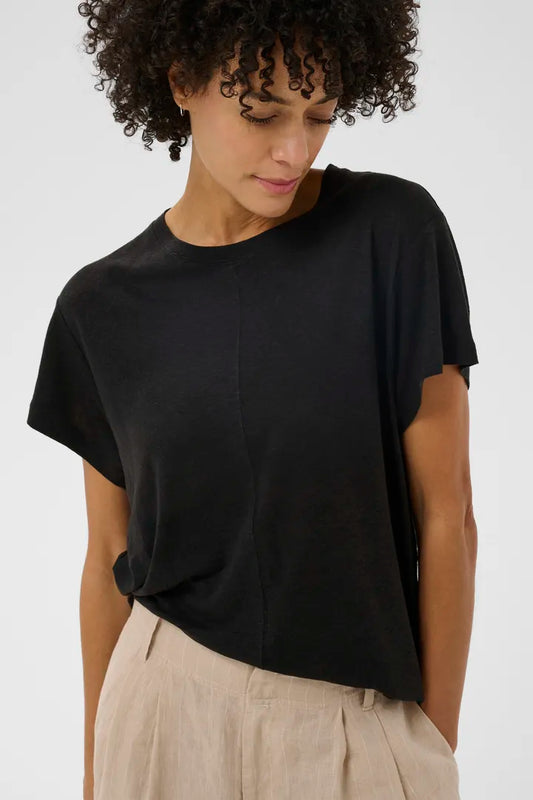Anemona Linen Tee- BLACK