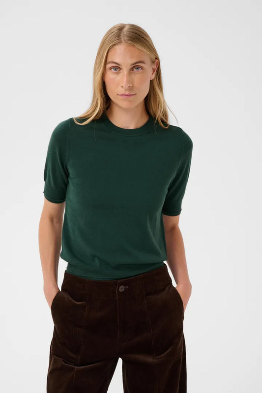 Natanya Knit Tee- FOREST GREEN