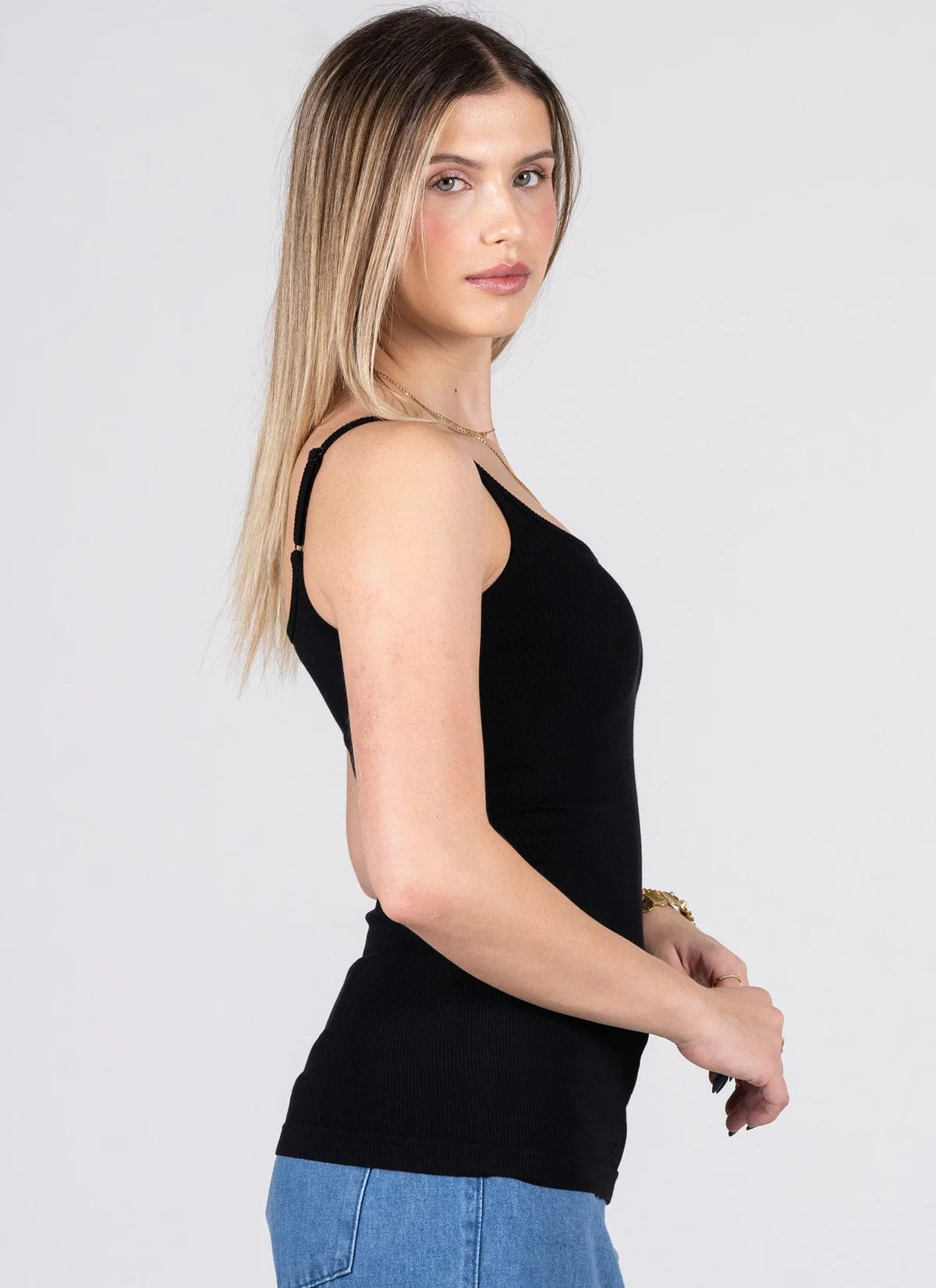 Estelle Strappy Bamboo Tank- BLACK