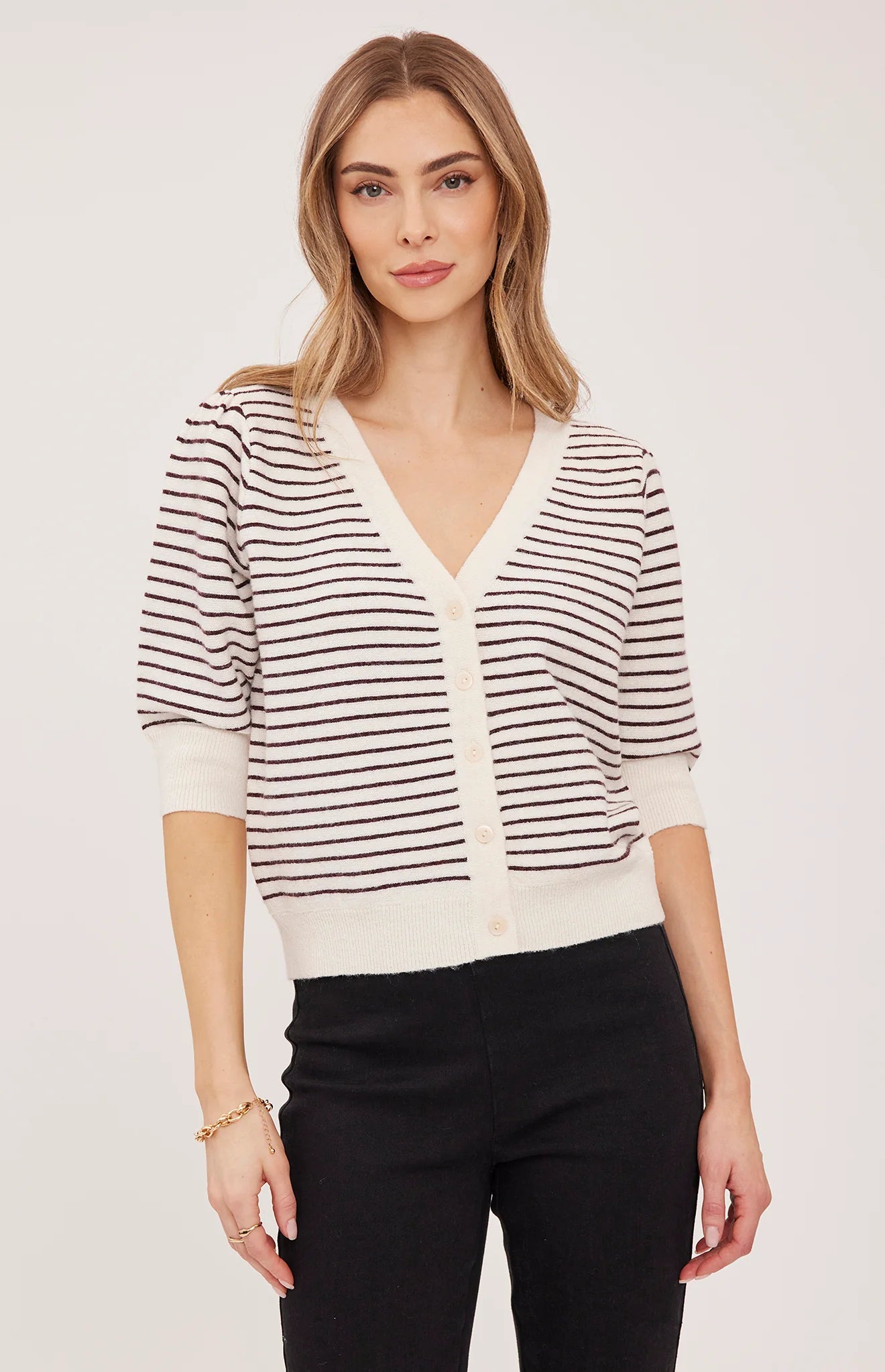 Hildi Knit Cardigan- FIG STRIPE