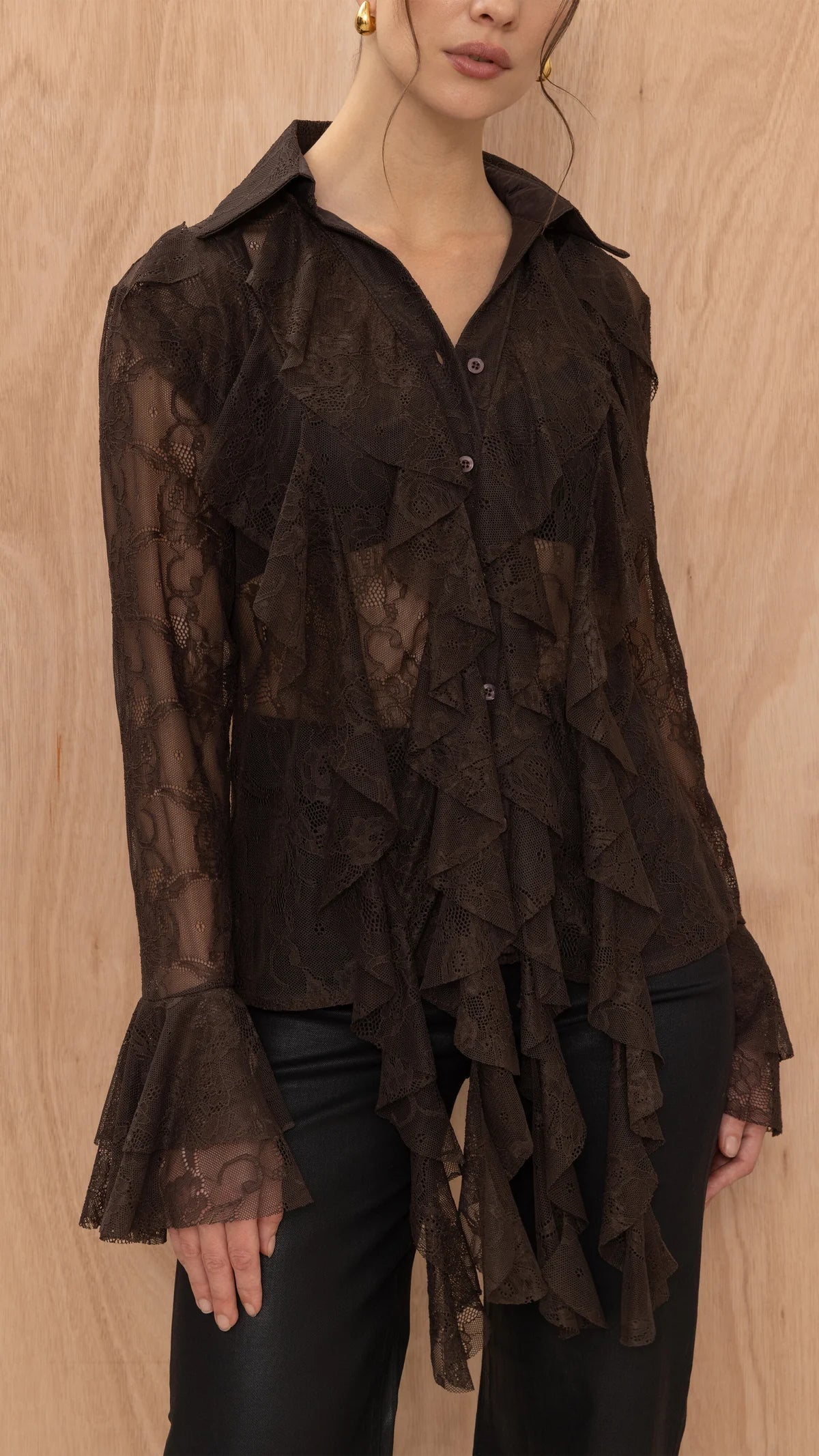 Lily Lace Shirt- CHOCOLATE