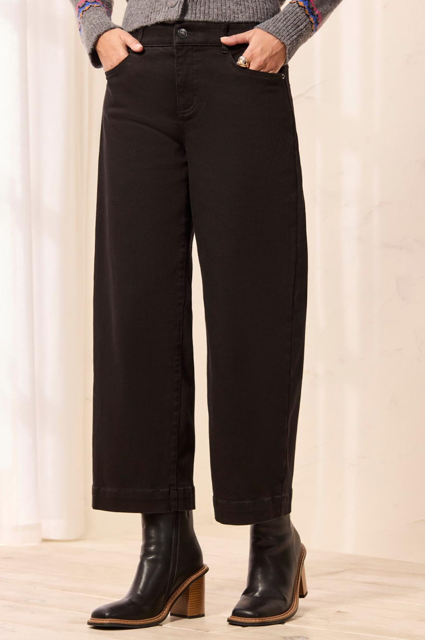 Sonya Crop Wide Jeans- BLACK
