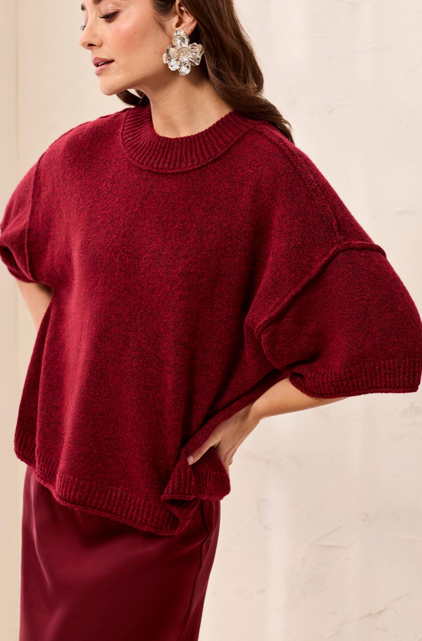 Corine Relaxed Tee Sweater- OXBLOOD