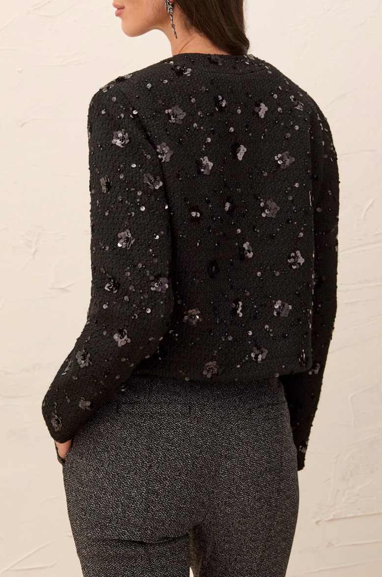 Rey Embellished Tweed Jacket- BLACK