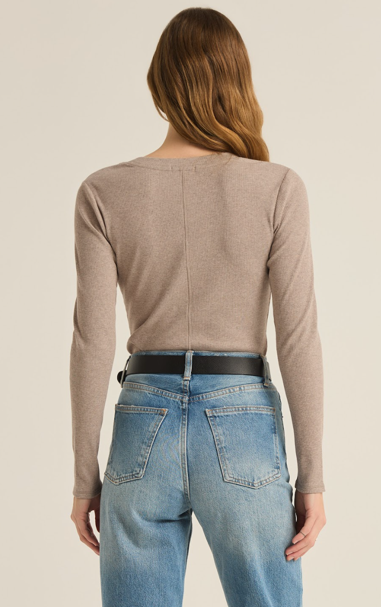 Sirena Rib Longsleeve Tee- Heather Taupe