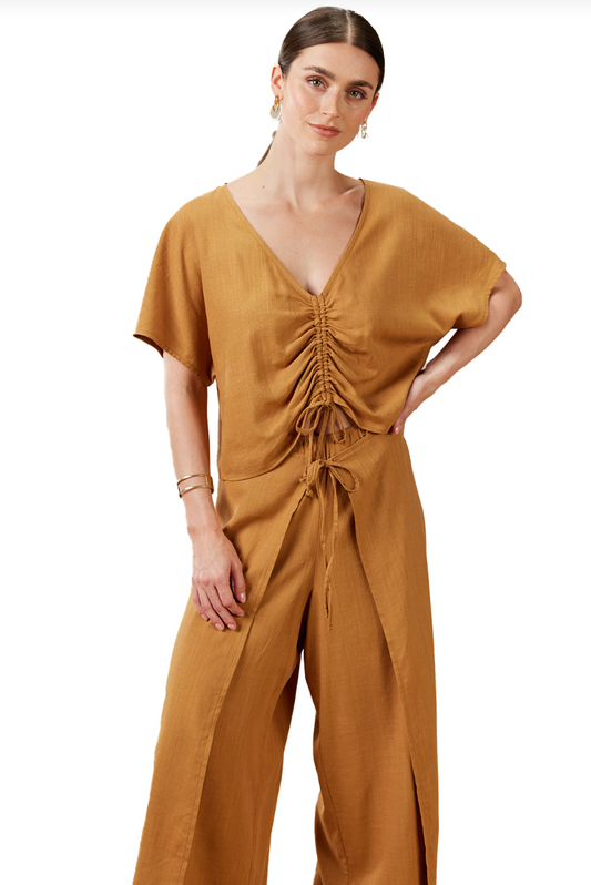 Carolina Drawstring Blouse- SAND