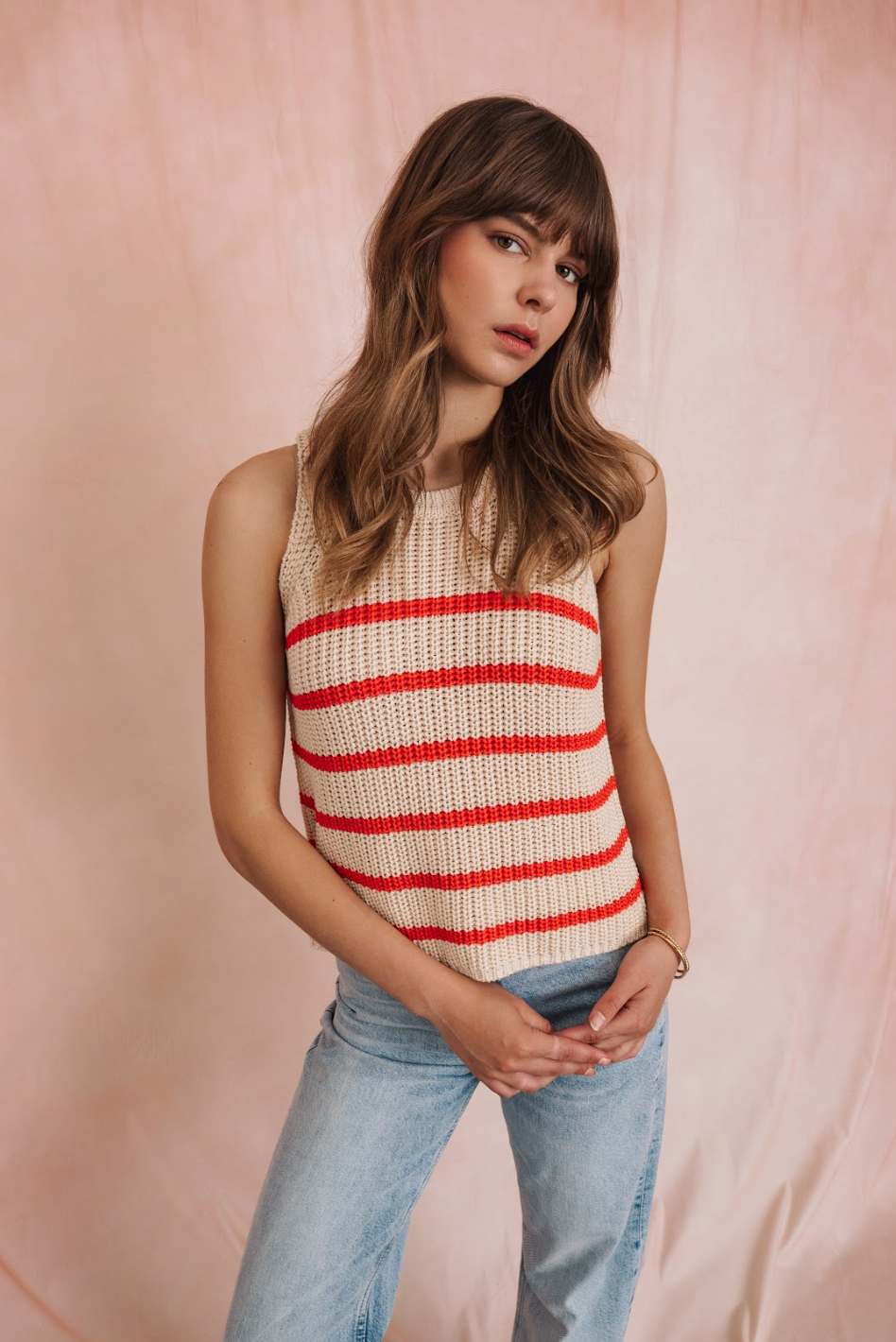 The Andrea Tank- GRENADINE STRIPE