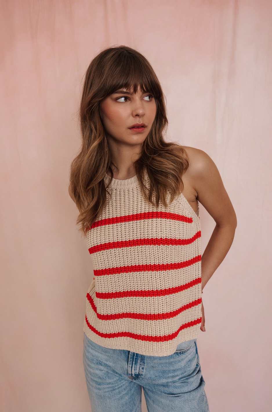 The Andrea Tank- GRENADINE STRIPE