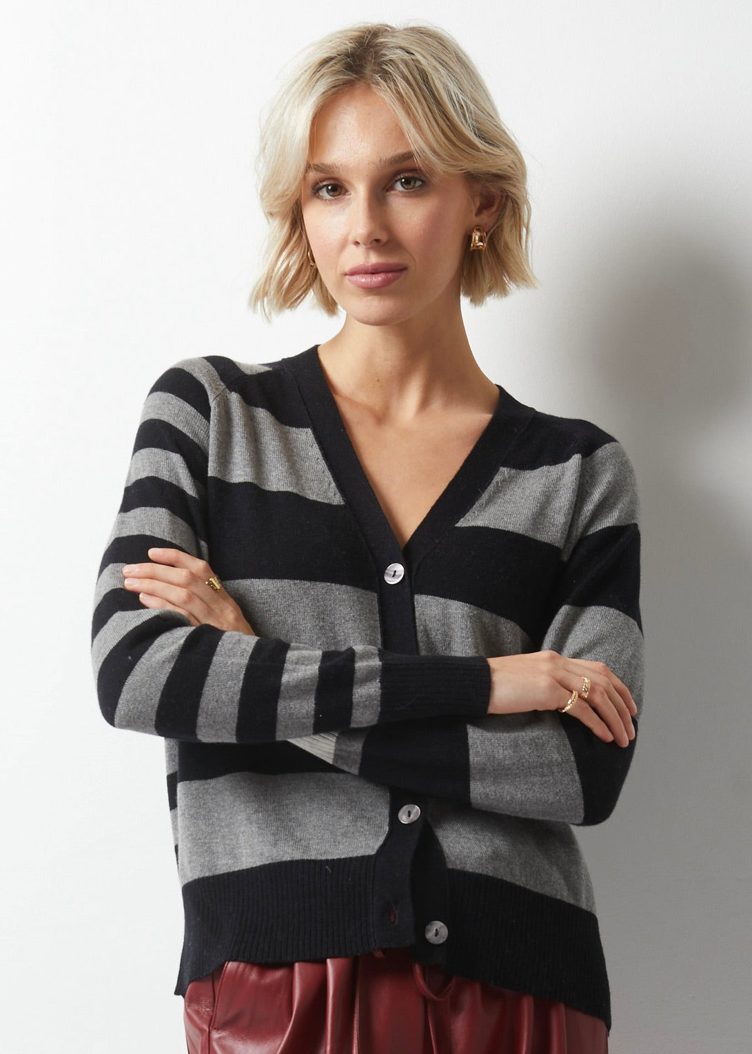 Essential Stripe Cardi- BLACK