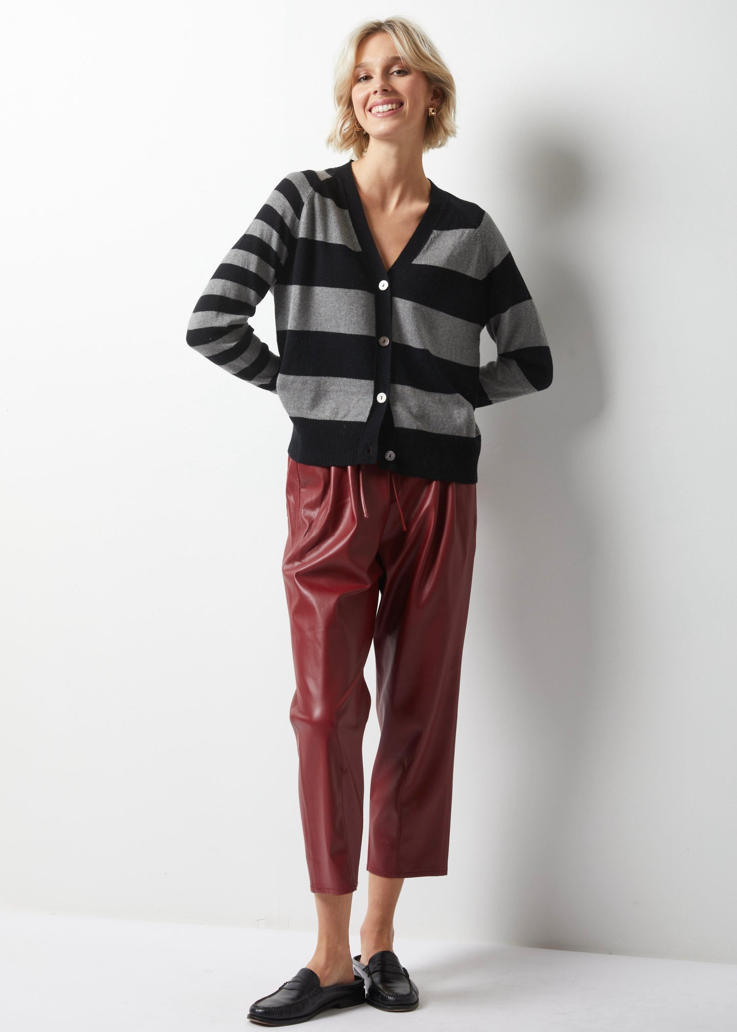 Essential Stripe Cardi- BLACK