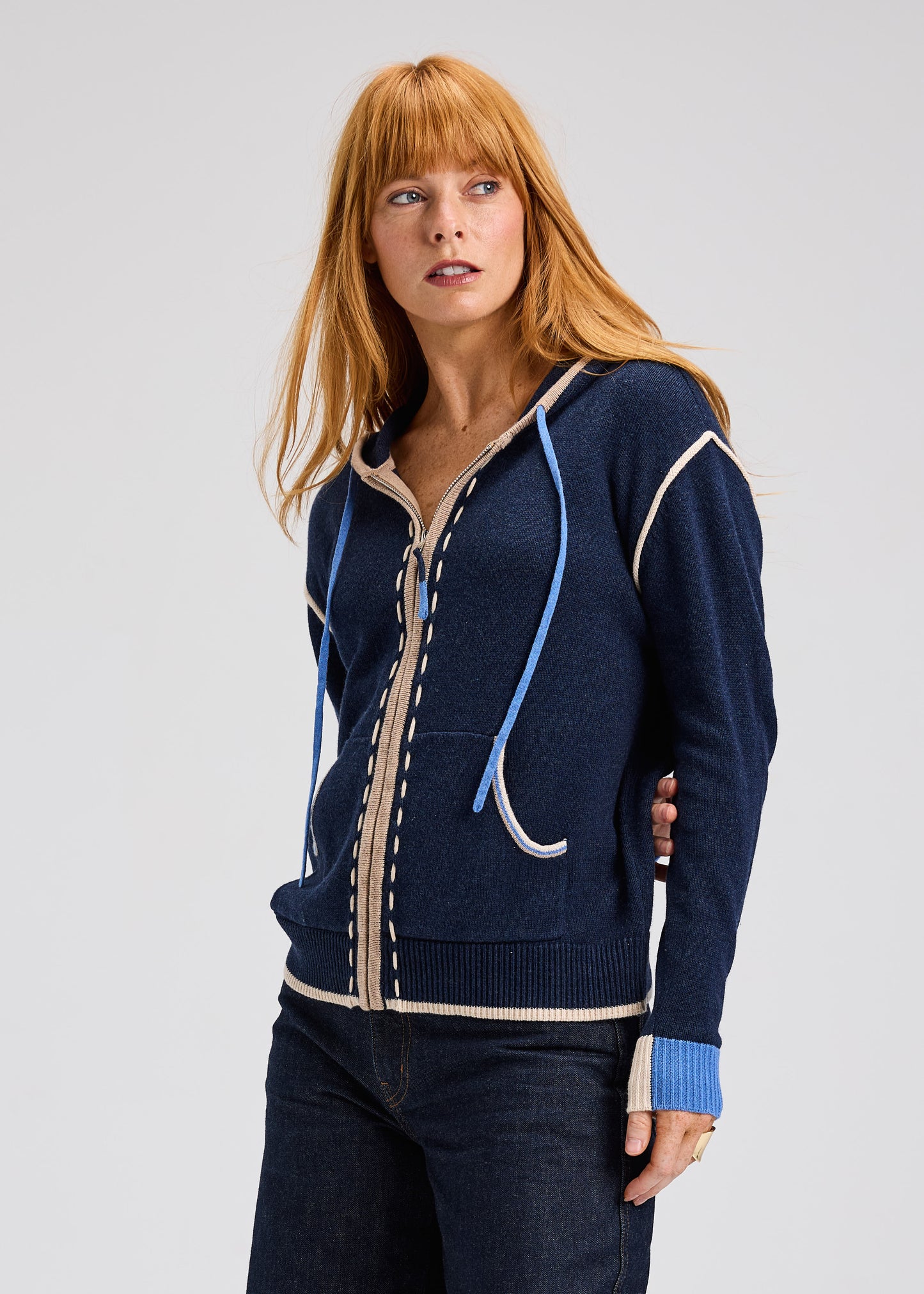 Denim Threaded Hoodie