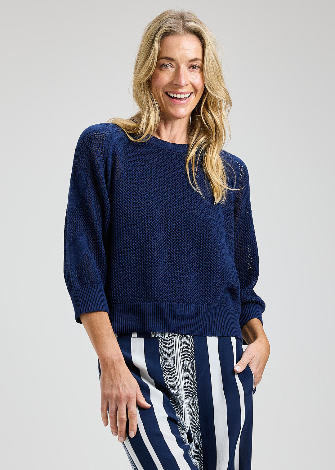 Veronica Heart Sleeve Sweater- MARINE