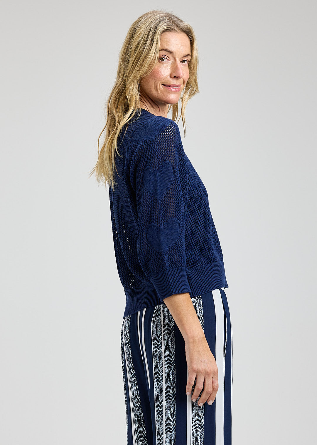 Veronica Heart Sleeve Sweater- MARINE