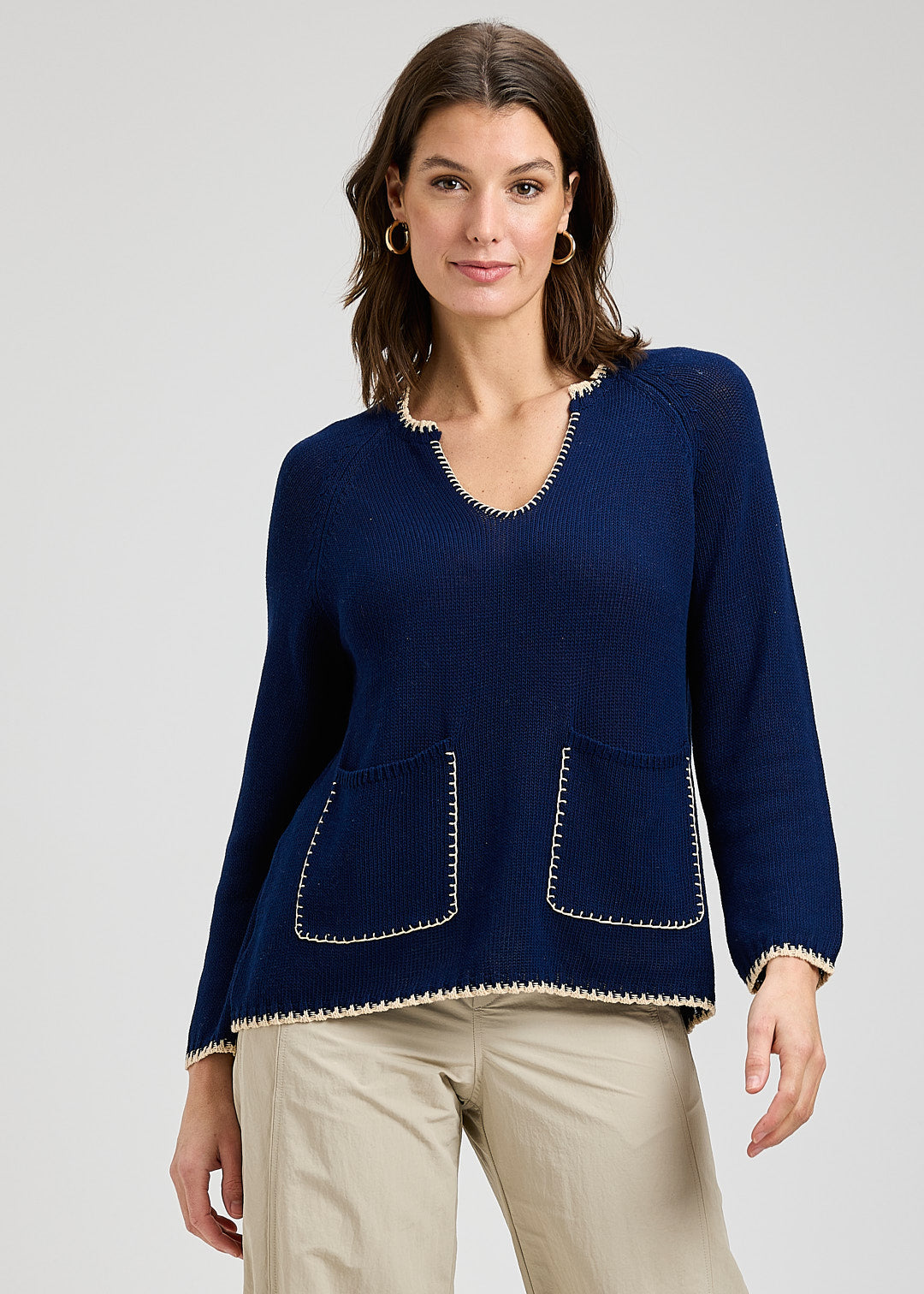 Capri Whipstitch Sweater- NAVY