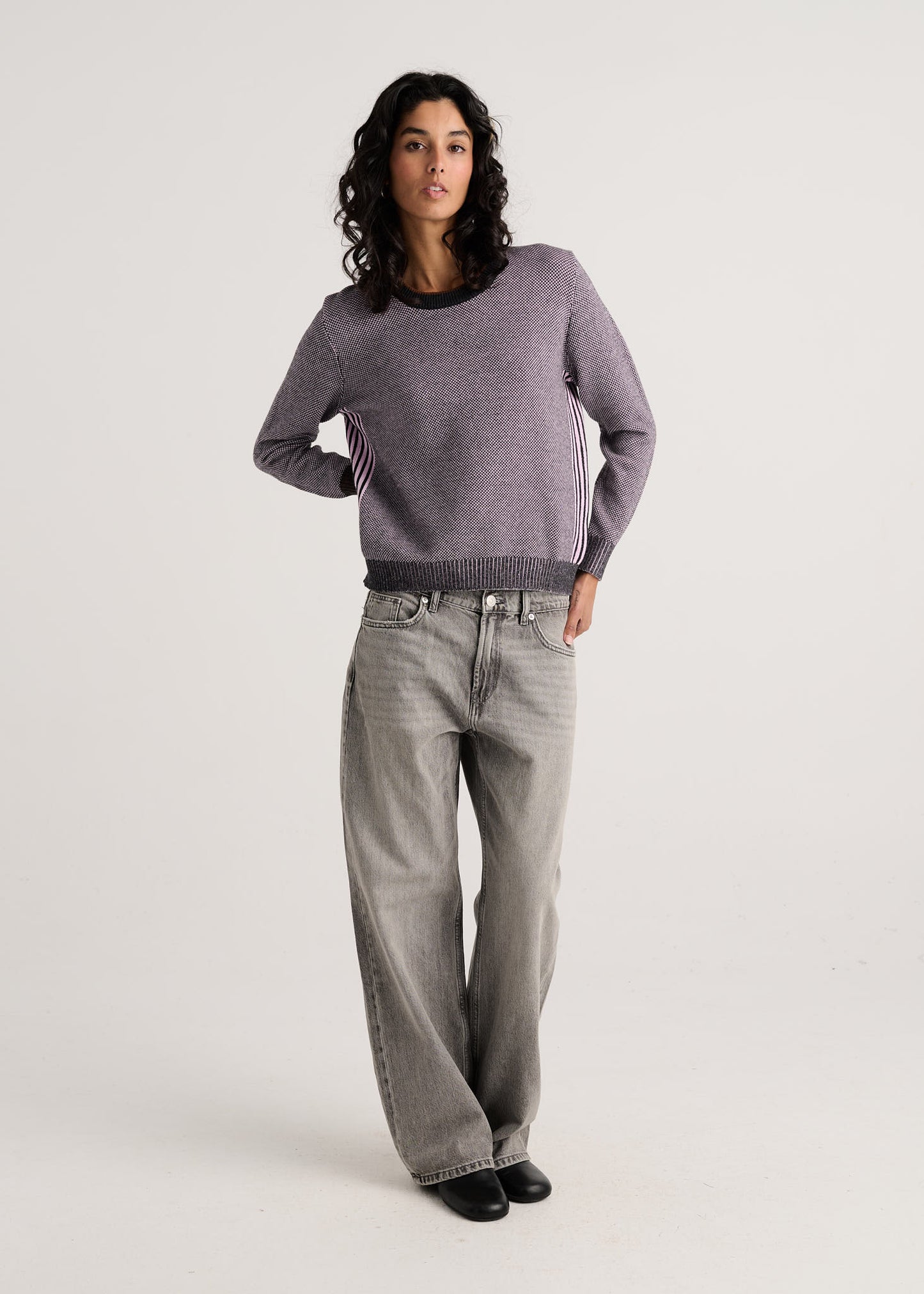 Cassia Waffle Sweater- CHARCOAL