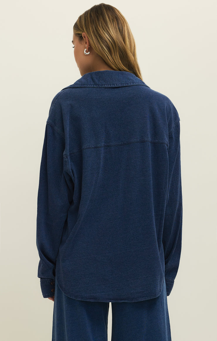 Reese Jersey Denim Button Up