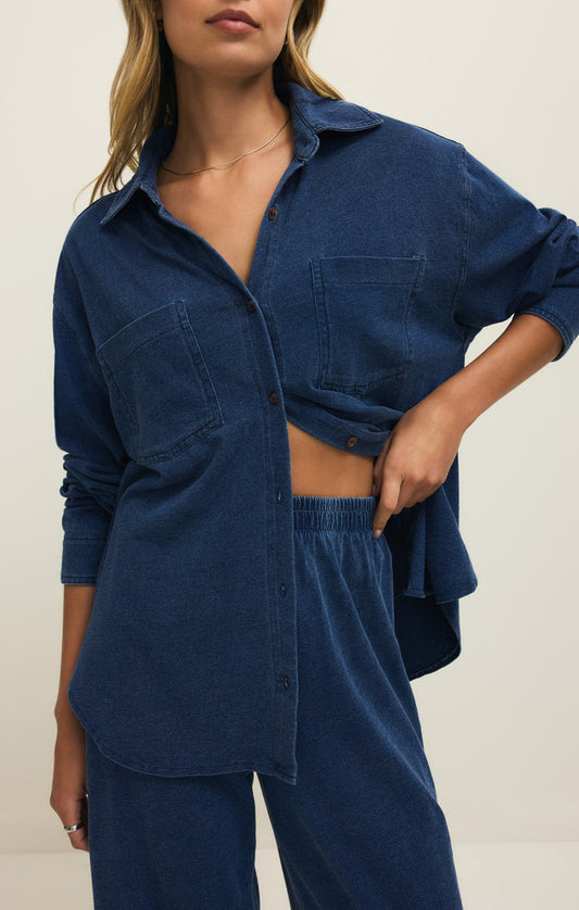 Reese Jersey Denim Button Up