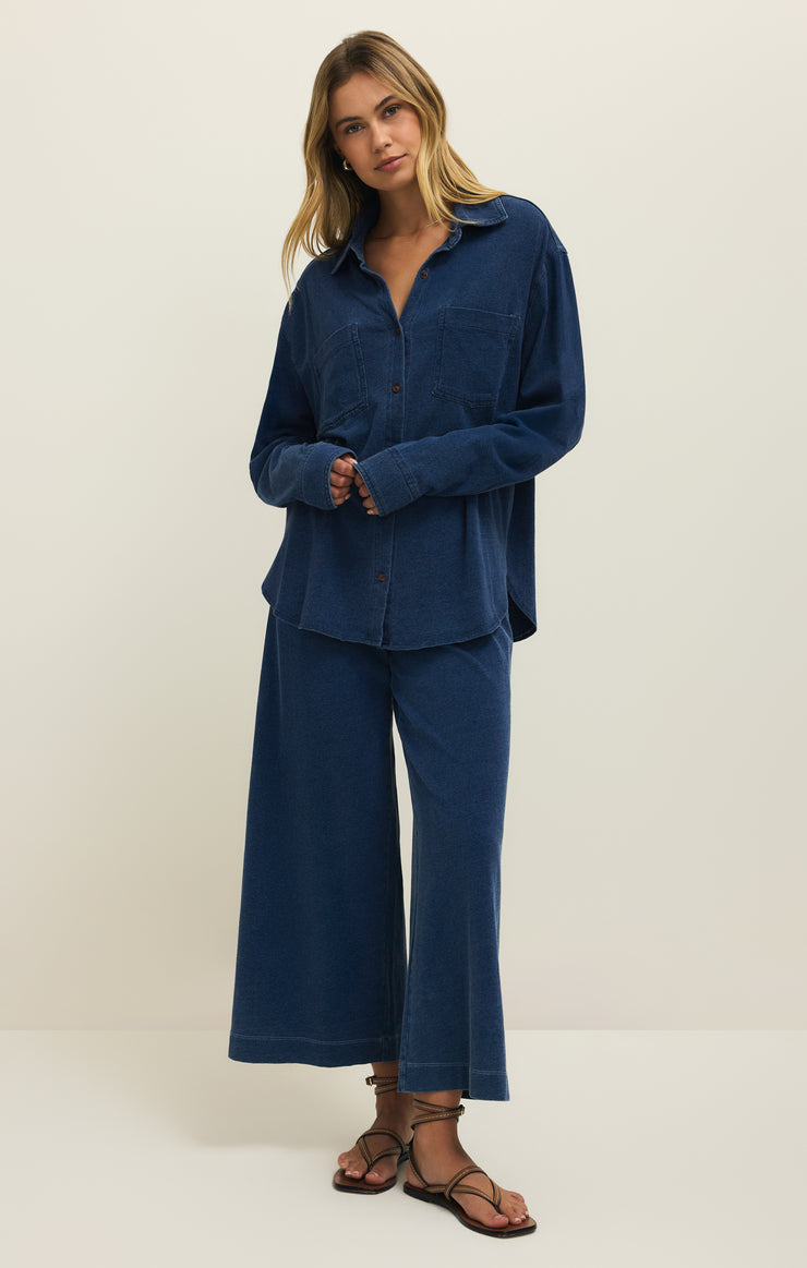 Reese Jersey Denim Button Up