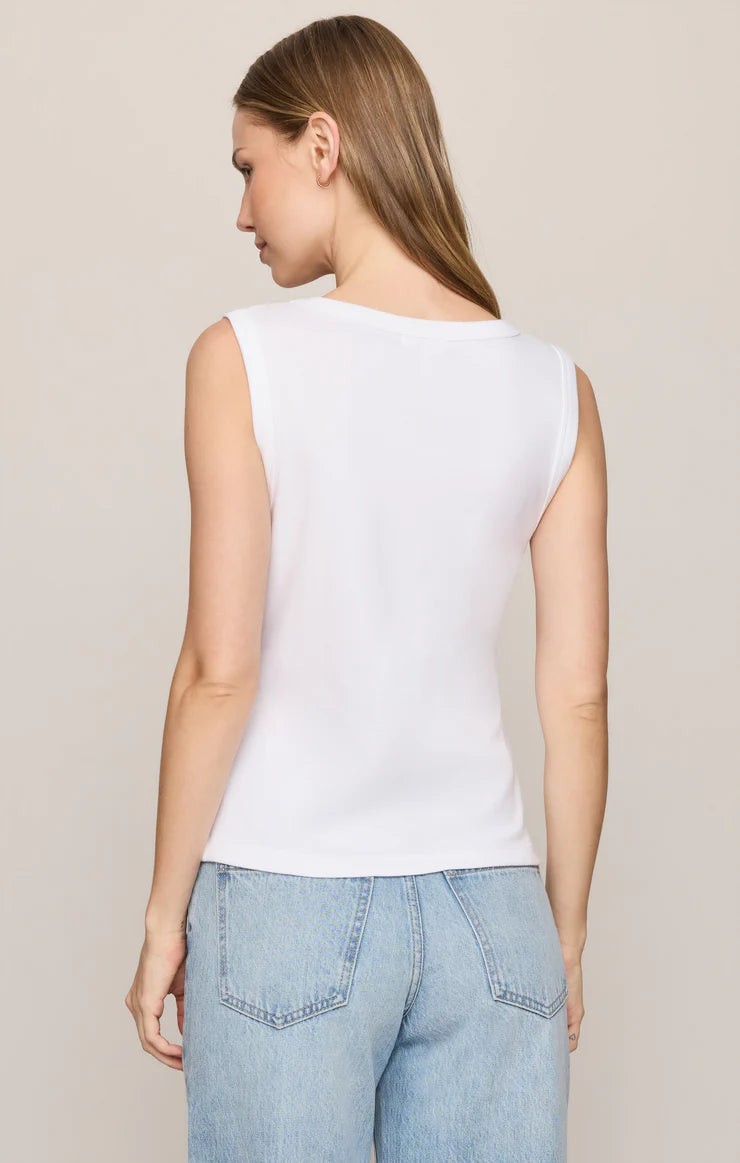 Ellie Rib V-Neck Tank- WHITE