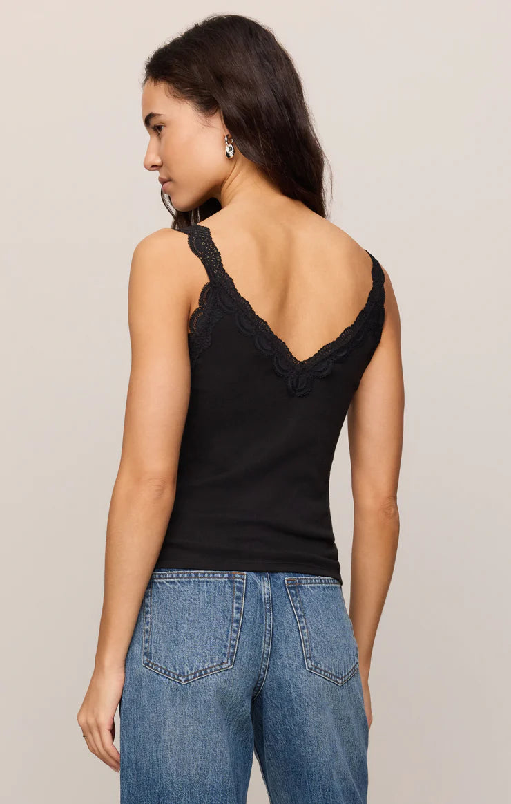 Eve Lace Trim Tank- BLACK
