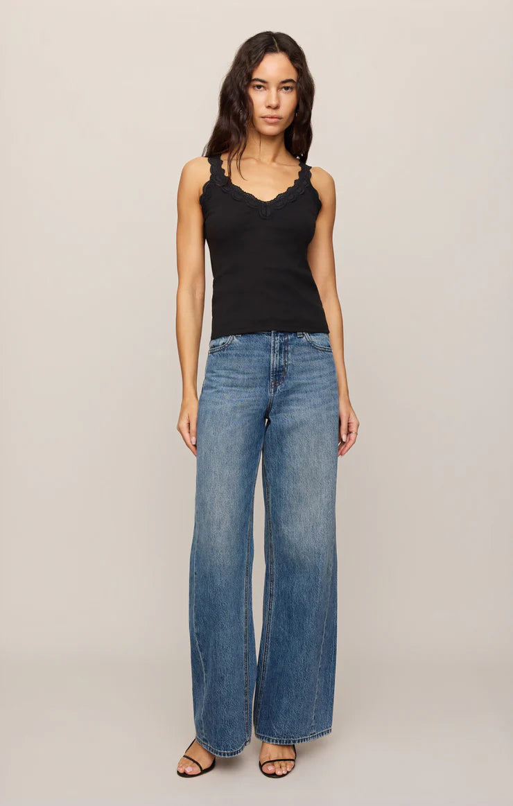 Eve Lace Trim Tank- BLACK