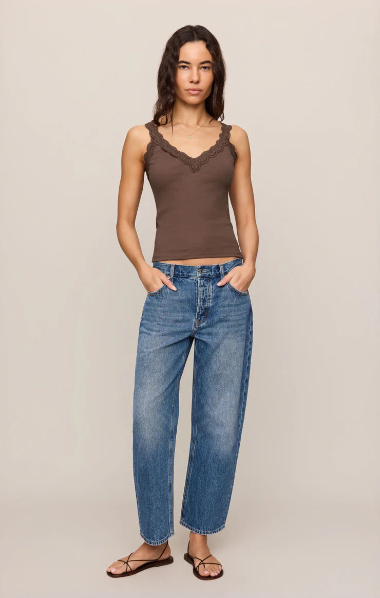 Eve Lace Trim Tank- CHOCOLATE