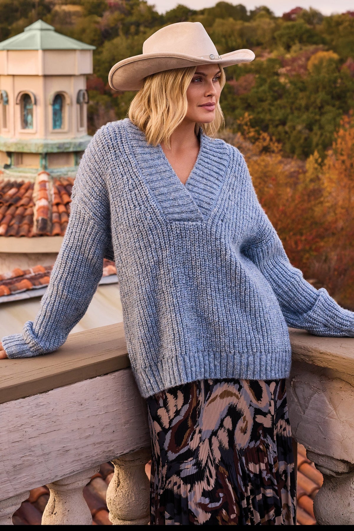 Cassie Oversized V-Neck Sweater- SKY