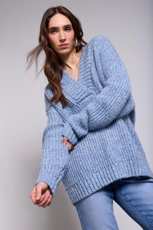 Cassie Oversized V-Neck Sweater- SKY